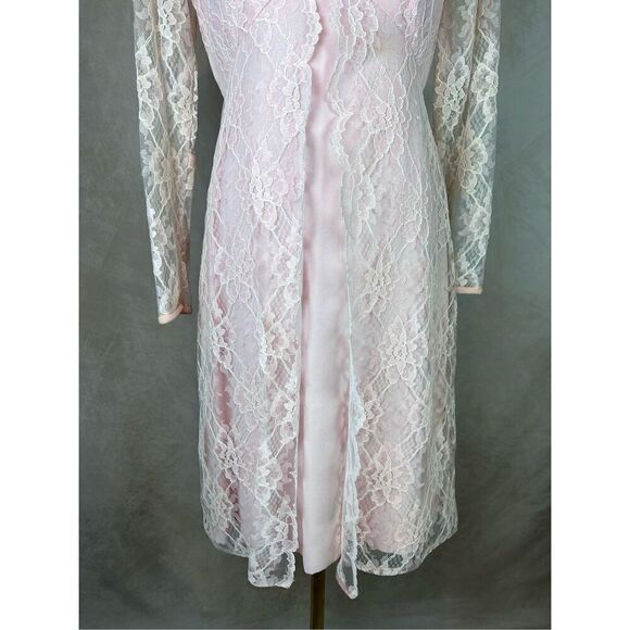Vintage 1960s 1970s Mod Lace Dress Blush Pink - Picture 5 of 11